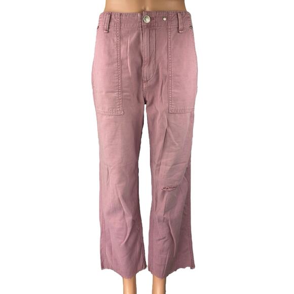 Rag & Bone Women's Pink High Waisted Distressed Trousers Wide Leg Pants Size 25 - Picture 1 of 5